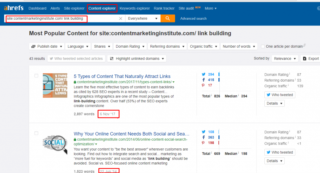 Content Explorer Search Terms Link Building