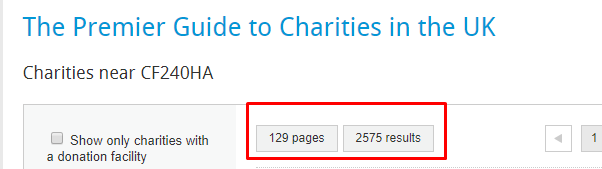 Charity Search Feature Results